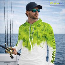 Load image into Gallery viewer, Personalized St Patrick's Day Shirts Fish Hook Long Sleeve Hooded Fishing Shirts, Mens Fishing Outfit NBT386