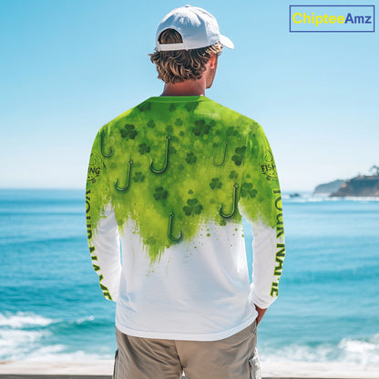 Personalized St Patrick's Day Shirts Fish Hook Long Sleeve Fishing Shirts, Mens Fishing Outfit NBT386