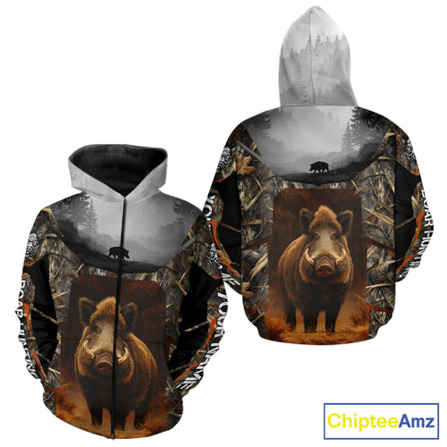 Boar Hunting Shirt Brown Camouflage Hoodie, Long Sleeve Custom Name For Men NBT247