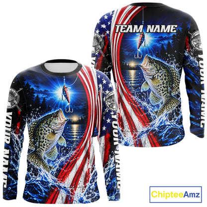 American Flag Crappie Fishing Custom Long Sleeve Fishing Shirts For Men, Tournament Crappie Fishing Jerseys NBT1219