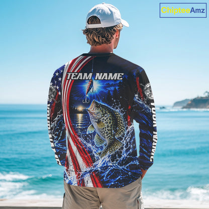 American Flag Crappie Fishing Custom Long Sleeve Fishing Shirts For Men, Tournament Crappie Fishing Jerseys NBT1219
