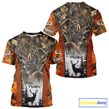 Load image into Gallery viewer, Customized Name Whitetail Deer Hunting Orange Camo Hoodie 3D Shirt, Gift for Hunters NBT297
