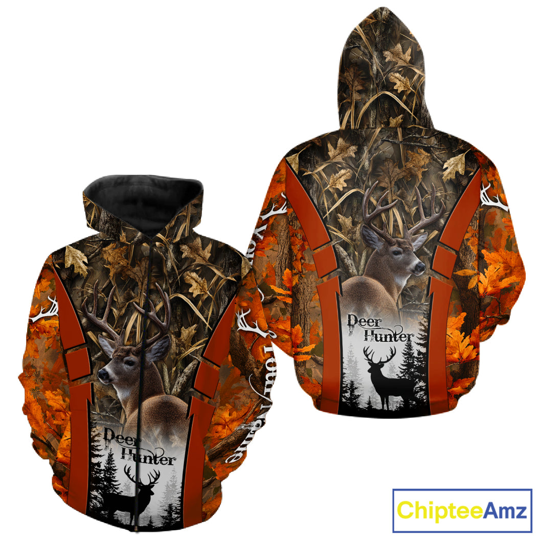 Customized Name Whitetail Deer Hunting Orange Camo Hoodie 3D Shirt, Gift for Hunters NBT297