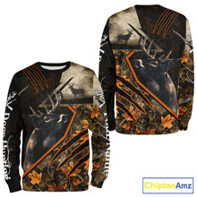 Load image into Gallery viewer, Whitetail Deer Hunting Clothes Custom Name Hoodie Autumn Leaves Camo Hunting Long Sleeve Shirt NBT298