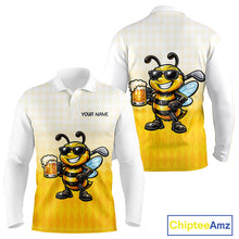 Load image into Gallery viewer, Funny Bee Golf Polo Shirt For Men, Cute Bee With Beer Print Shirt, Sporty Animal Golf Gift|Yellow NBT663