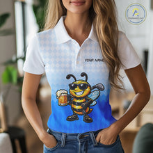 Load image into Gallery viewer, Funny Bee Golf Polo Shirt For Women, Cute Bee With Beer Print Shirt, Sporty Animal Golf Gift|Blue NBT664