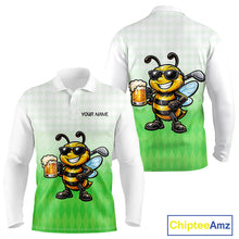 Load image into Gallery viewer, Funny Bee Golf Polo Shirt For Men, Cute Bee With Beer Print Shirt, Sporty Animal Golf Gift|Green NBT665
