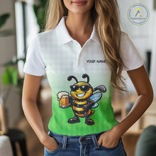 Load image into Gallery viewer, Funny Bee Golf Polo Shirt For Women, Cute Bee With Beer Print Shirt, Sporty Animal Golf Gift|Green NBT665