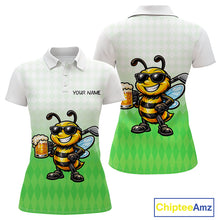 Load image into Gallery viewer, Funny Bee Golf Polo Shirt For Women, Cute Bee With Beer Print Shirt, Sporty Animal Golf Gift|Green NBT665