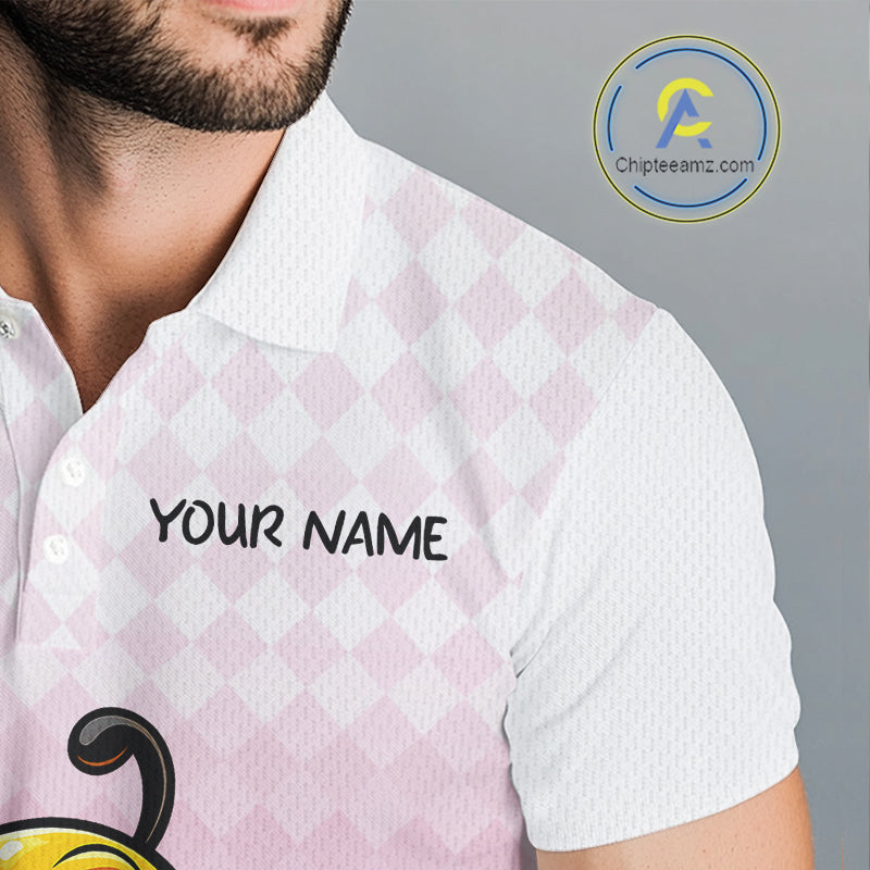 Funny Bee Golf Polo Shirt For Men, Cute Bee With Beer Print Shirt, Sporty Animal Golf Gift|Pink NBT666