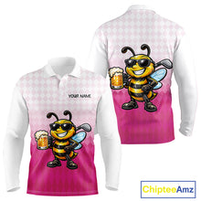 Load image into Gallery viewer, Funny Bee Golf Polo Shirt For Men, Cute Bee With Beer Print Shirt, Sporty Animal Golf Gift|Pink NBT666