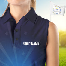 Load image into Gallery viewer, Navy blue sleeveless polo shirt with 'YOUR NAME' text and breathable fabric