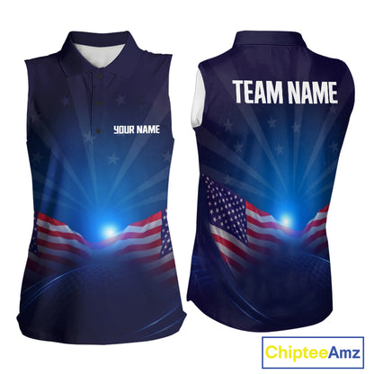 Sleeveless sports jersey with American flag design on a white background, featuring customizable text.
