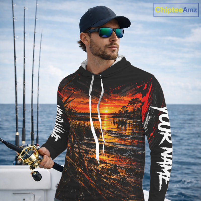 Custom Redfish Long Sleeve Hooded Tournament Fishing Shirts, Redfish Saltwater Fishing Jerseys NBT1222