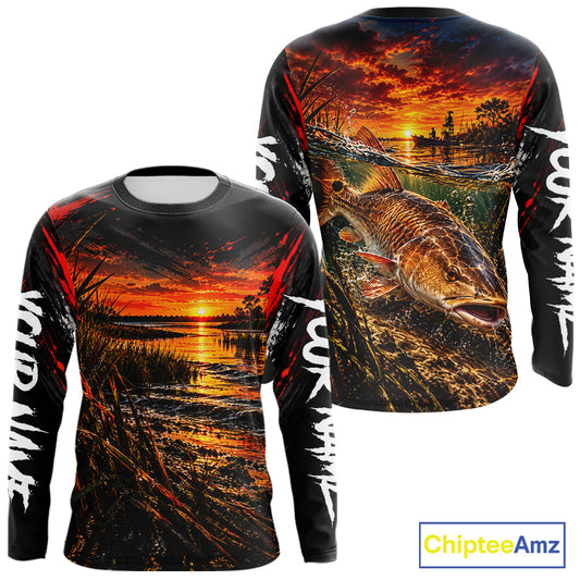 Custom Redfish Long Sleeve Tournament Fishing Shirts, Redfish Saltwater Fishing Jerseys NBT1222