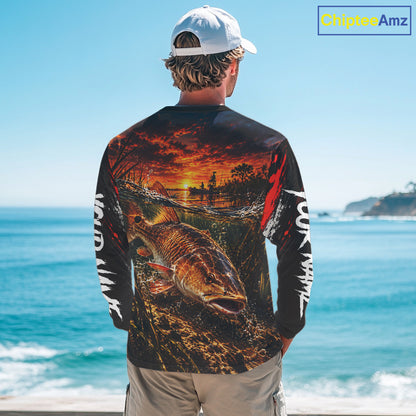 Custom Redfish Long Sleeve Tournament Fishing Shirts, Redfish Saltwater Fishing Jerseys NBT1222