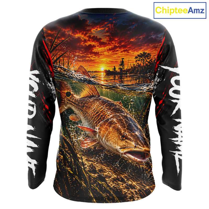Custom Redfish Long Sleeve Tournament Fishing Shirts, Redfish Saltwater Fishing Jerseys NBT1222