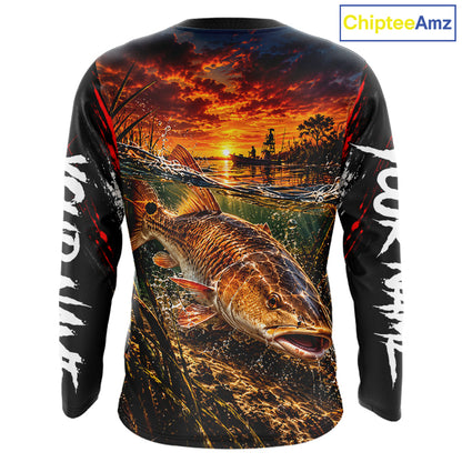 Custom Redfish Long Sleeve Tournament Fishing Shirts, Redfish Saltwater Fishing Jerseys NBT1222