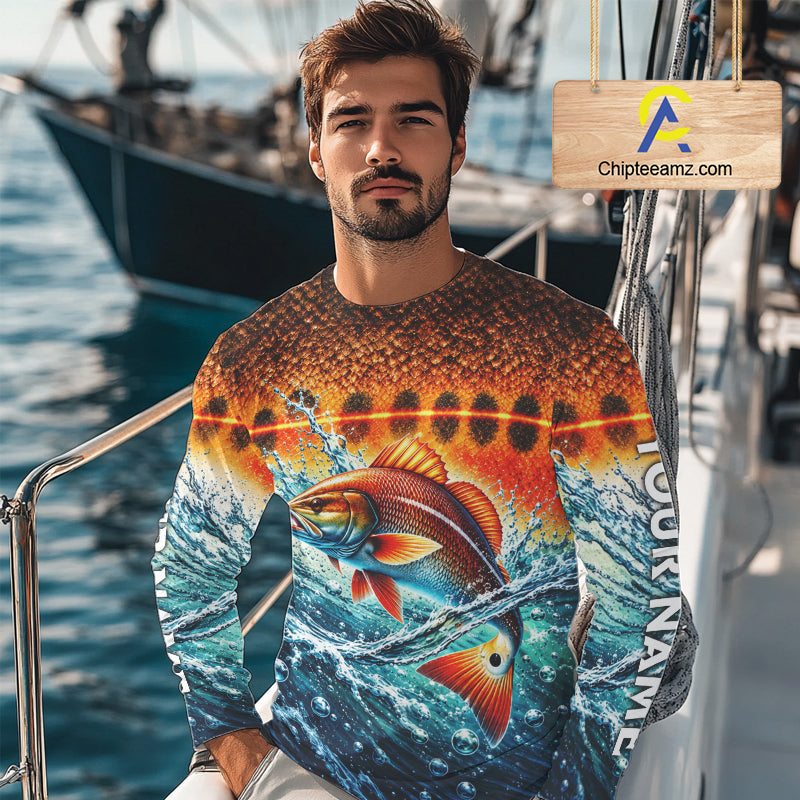 Personalized Redfish Fishing Scales Long Sleeve Performance Fishing Team Shirts NBT1223