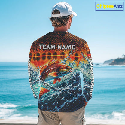 Personalized Redfish Fishing Scales Long Sleeve Performance Fishing Team Shirts NBT1223