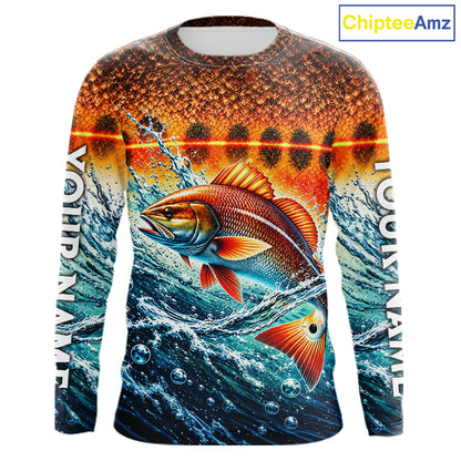 Personalized Redfish Fishing Scales Long Sleeve Performance Fishing Team Shirts NBT1223