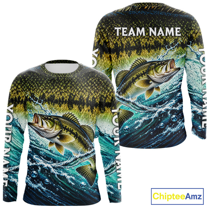 Personalized Bass Fishing Scales Long Sleeve Performance Fishing Team Shirts, Bass Fishing Jersey NBT1224