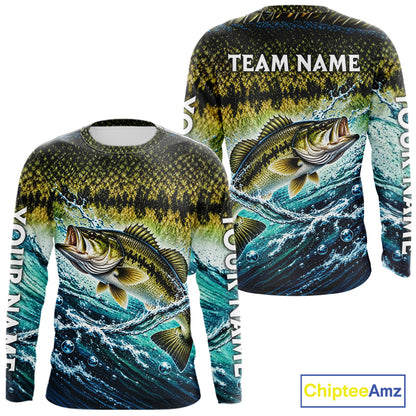 Personalized Bass Fishing Scales Long Sleeve Performance Fishing Team Shirts, Bass Fishing Jersey NBT1224