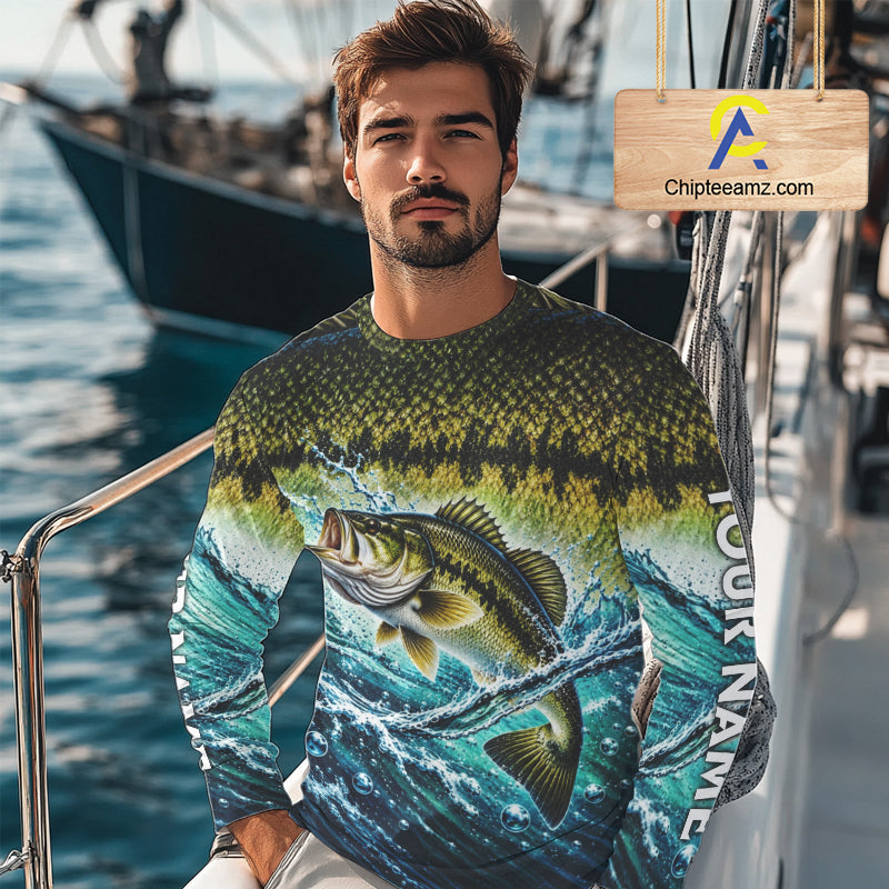 Personalized Bass Fishing Scales Long Sleeve Performance Fishing Team Shirts, Bass Fishing Jersey NBT1224
