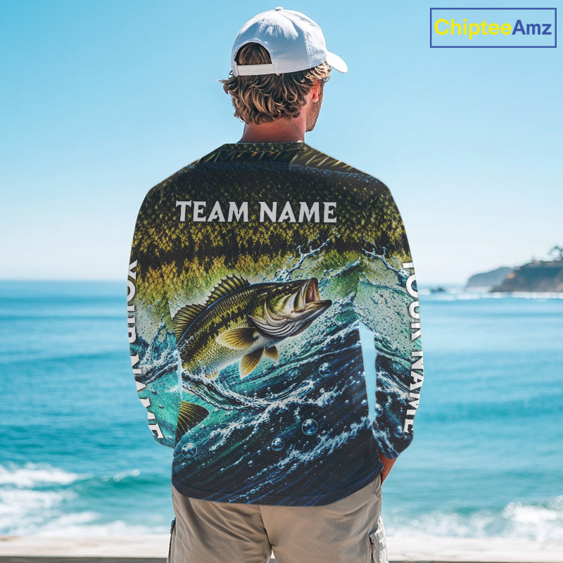 Personalized Bass Fishing Scales Long Sleeve Performance Fishing Team Shirts, Bass Fishing Jersey NBT1224