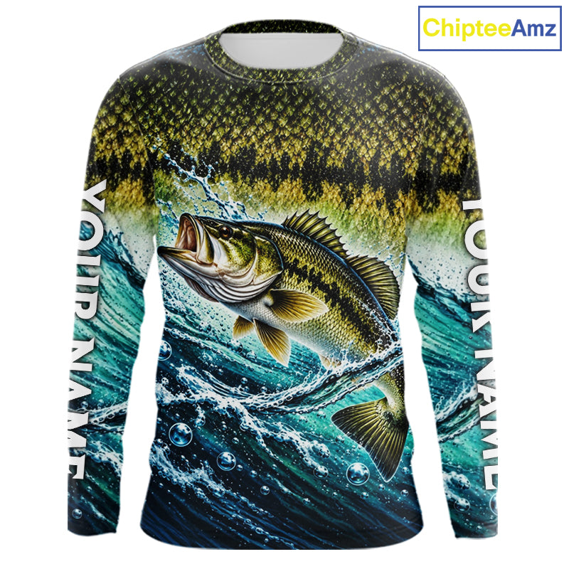 Personalized Bass Fishing Scales Long Sleeve Performance Fishing Team Shirts, Bass Fishing Jersey NBT1224