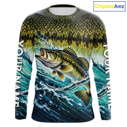 Personalized Bass Fishing Scales Long Sleeve Performance Fishing Team Shirts, Bass Fishing Jersey NBT1224