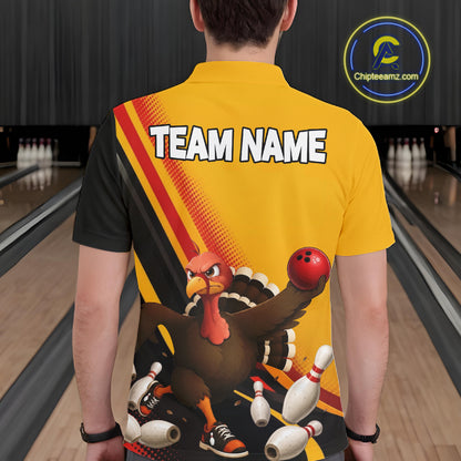 Custom Black Yellow Mens Bowling Polo & 1/4 Quarter Zip Shirts, Thanksgiving Bowling Team Jerseys NBT1012