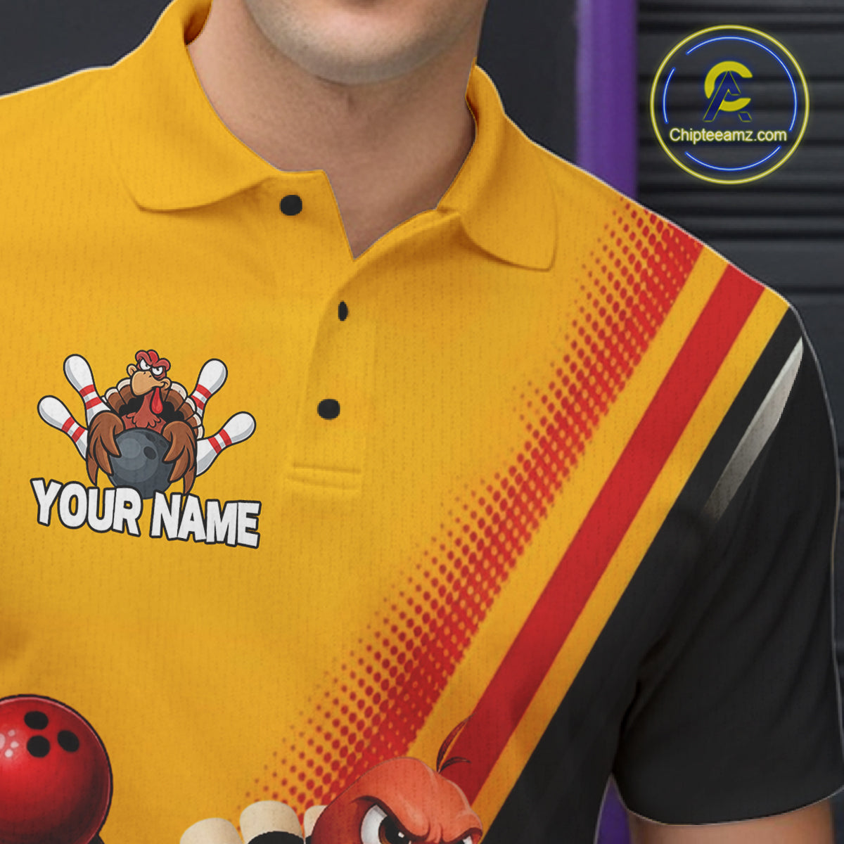 Custom Black Yellow Mens Bowling Polo & 1/4 Quarter Zip Shirts, Thanksgiving Bowling Team Jerseys NBT1012