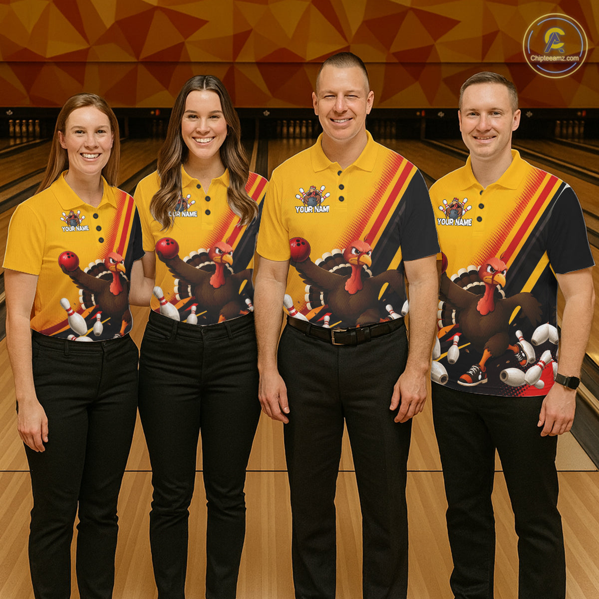 Custom Black Yellow Mens Bowling Polo & 1/4 Quarter Zip Shirts, Thanksgiving Bowling Team Jerseys NBT1012