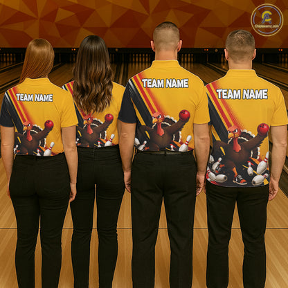 Custom Black Yellow Mens Bowling Polo & 1/4 Quarter Zip Shirts, Thanksgiving Bowling Team Jerseys NBT1012
