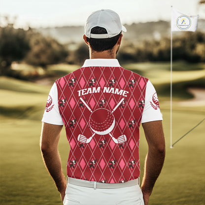 Funny Cute Dog Pink Argyle Pattern Mens Golf Polo Shirts, Dog Lover Golf Team Shirts NBT1013