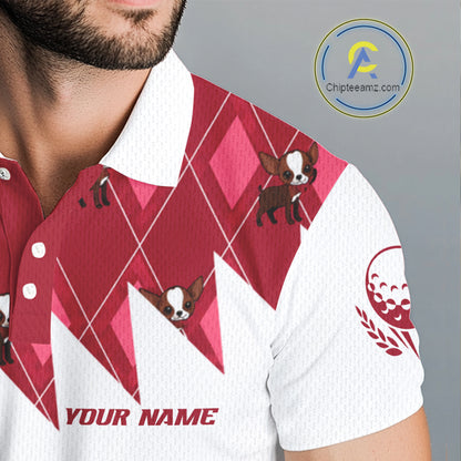 Funny Cute Dog Pink Argyle Pattern Mens Golf Polo Shirts, Dog Lover Golf Team Shirts NBT1013