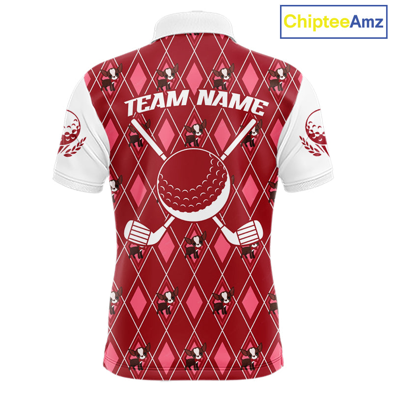 Funny Cute Dog Pink Argyle Pattern Mens Golf Polo Shirts, Dog Lover Golf Team Shirts NBT1013