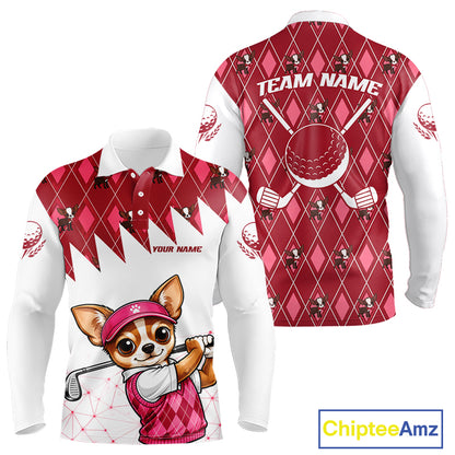 Funny Cute Dog Pink Argyle Pattern Mens Golf Polo Shirts, Dog Lover Golf Team Shirts NBT1013