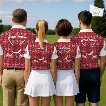 Funny Cute Dog Pink Argyle Pattern Mens Golf Polo Shirts, Dog Lover Golf Team Shirts NBT1013