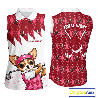 Funny Cute Dogpink Argyle Pattern Womens Sleeveless Golf Shirts, Dog Lover Golf Team Shirts NBT1013