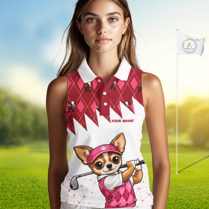 Funny Cute Dogpink Argyle Pattern Womens Sleeveless Golf Shirts, Dog Lover Golf Team Shirts NBT1013