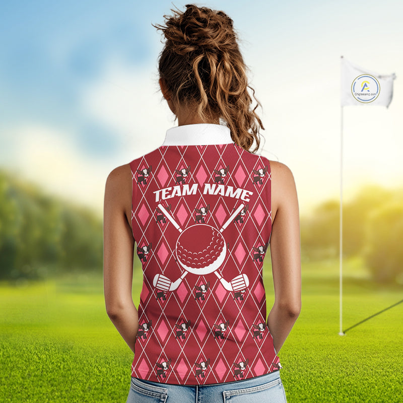 Funny Cute Dogpink Argyle Pattern Womens Sleeveless Golf Shirts, Dog Lover Golf Team Shirts NBT1013