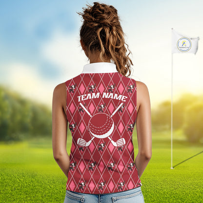Funny Cute Dogpink Argyle Pattern Womens Sleeveless Golf Shirts, Dog Lover Golf Team Shirts NBT1013
