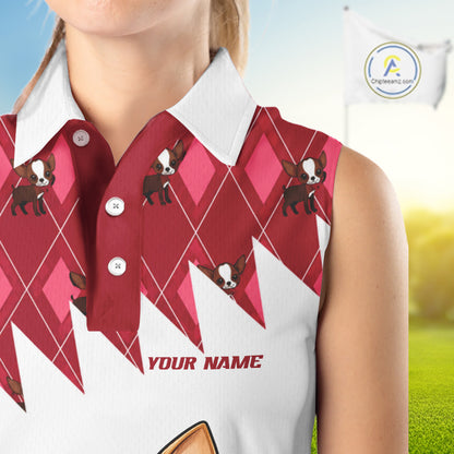 Funny Cute Dogpink Argyle Pattern Womens Sleeveless Golf Shirts, Dog Lover Golf Team Shirts NBT1013