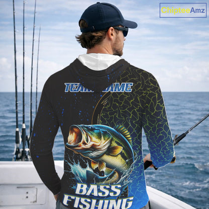 Bass Fishing Blue Flame Smoke Long Sleeve Hooded Fishing Shirts, Bass Fishing Shirt For Team NBT1016