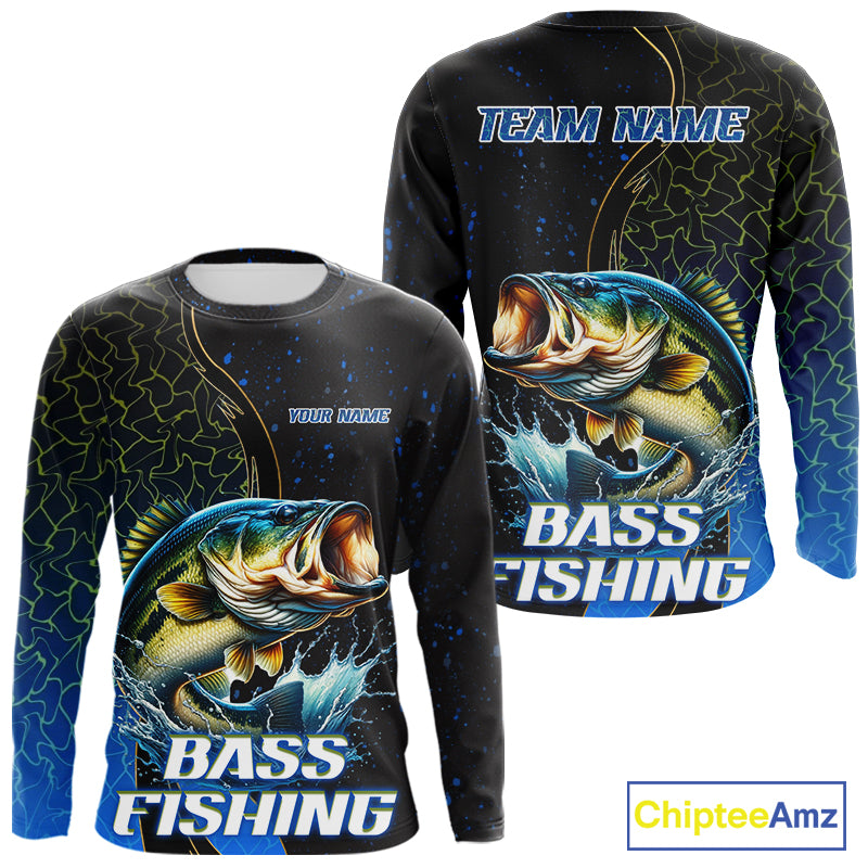 Bass Fishing Blue Flame Smoke Long Sleeve Fishing Shirts, Bass Fishing Shirt For Team NBT1016