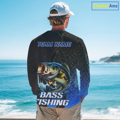 Bass Fishing Blue Flame Smoke Long Sleeve Fishing Shirts, Bass Fishing Shirt For Team NBT1016