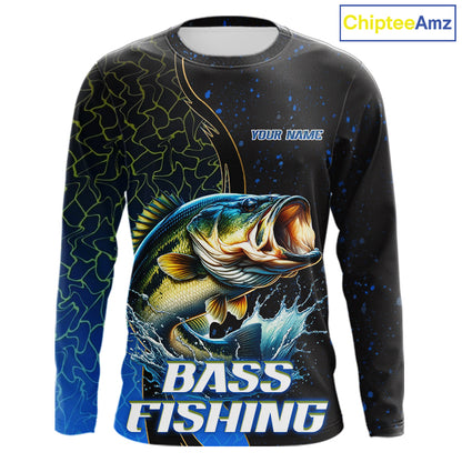 Bass Fishing Blue Flame Smoke Long Sleeve Fishing Shirts, Bass Fishing Shirt For Team NBT1016