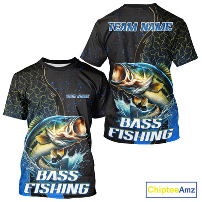 Bass Fishing Blue Flame Smoke Fishing T-Shirts, Bass Fishing Shirt For Team NBT1016